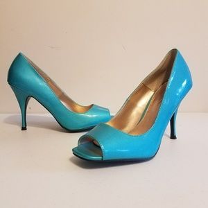 *FINAL PRICE* Turquoise Open Toe Pumps